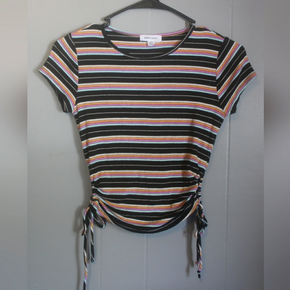 Stitch & pine rainbow striped crop top